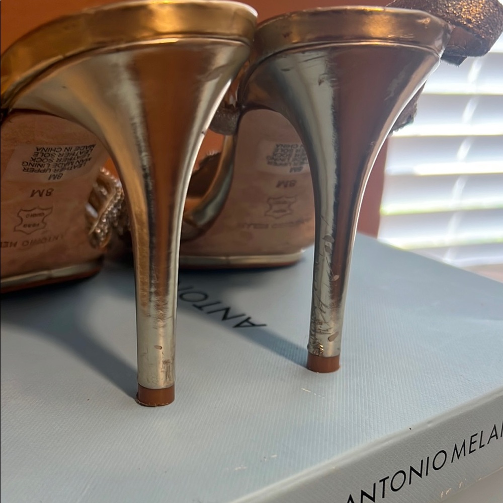 Antonio Melani Gold Stiletto Heels with Strappy Design - Picture 4 of 5